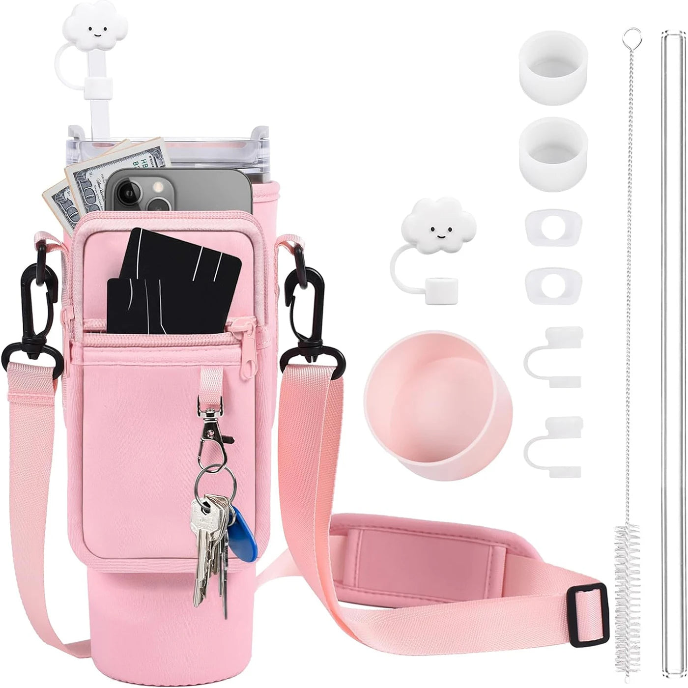 Water Bottle Carrier Bag with Phone Pocket