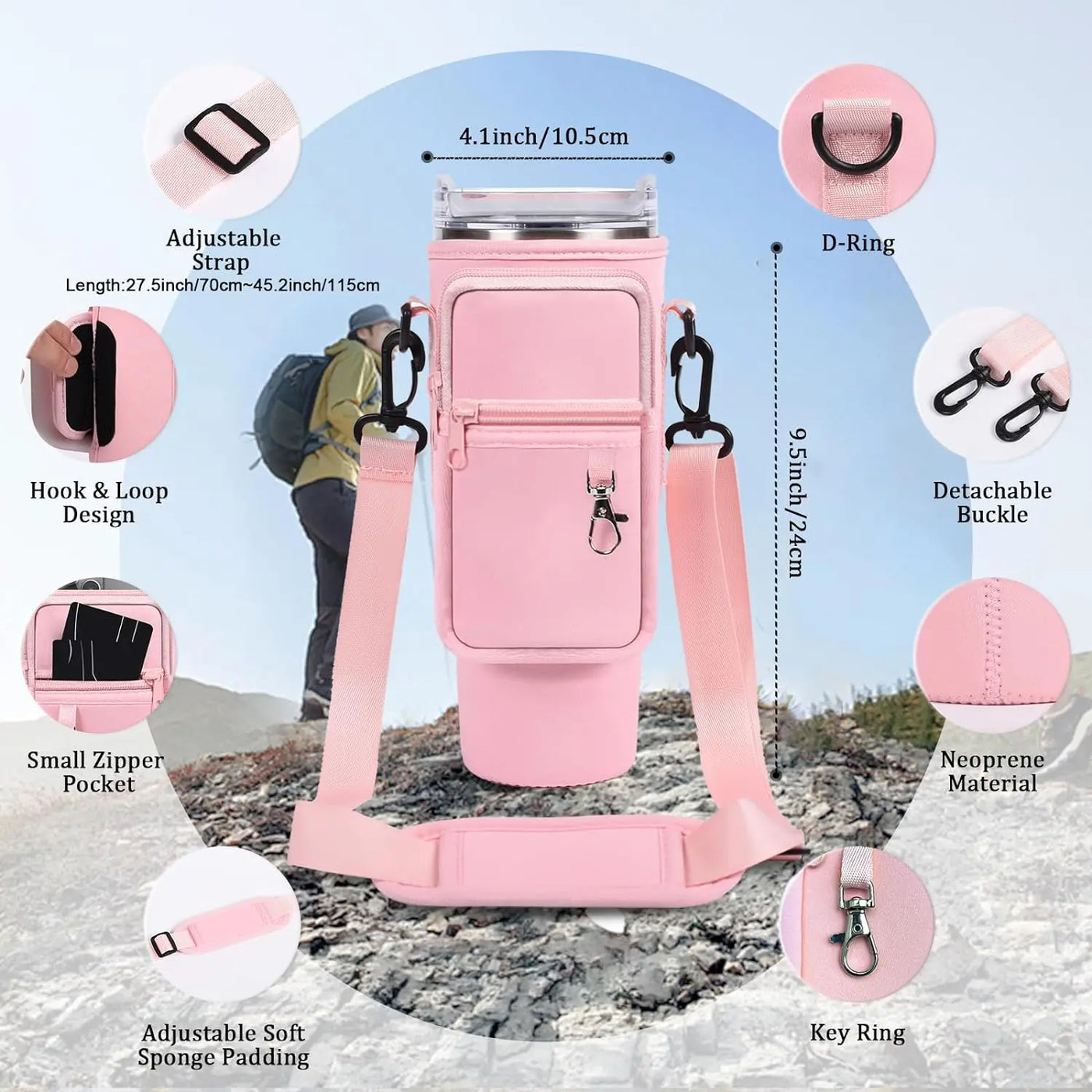 Water Bottle Carrier Bag with Phone Pocket